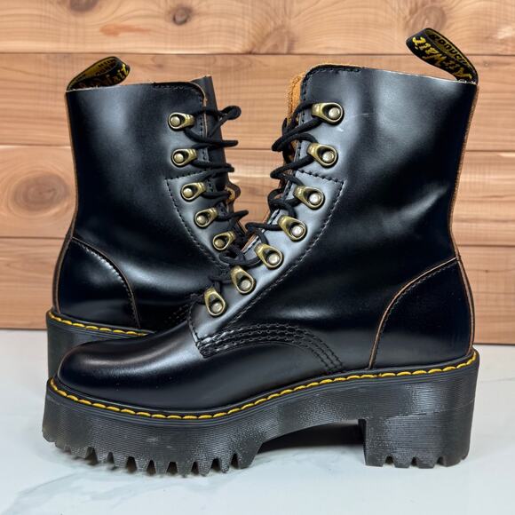 Dr Martens Women's Leona Vintage Smooth Leather Heeled Boots Chunky Black size 6 - Picture 13 of 16